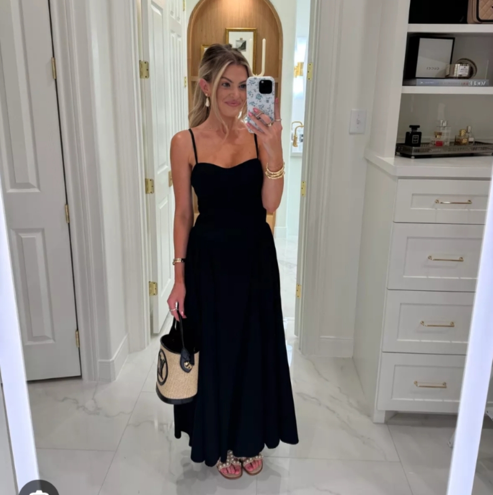 Abercrombie & Fitch Black Dipped Waist Sweetheart Maxi Dress - Picture 6 of 7